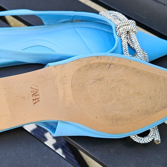 ZARA BLUE BOW SLINGBACK FLATS SIZE 37 - GENTLY WORN - Picture 5 of 7